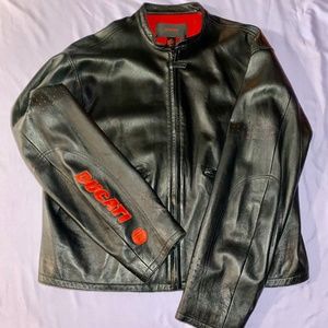 MENS VINTAGE 90s DNKY DUCATI ZIP UP LEATHER JACKET